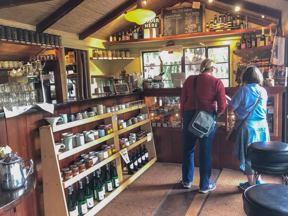 Big Sur Bakery on the Big Sur coast drive. two women ordering