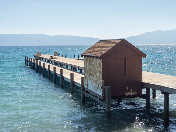 Lake Tahoe Sugar Pine State Park boat house on lake