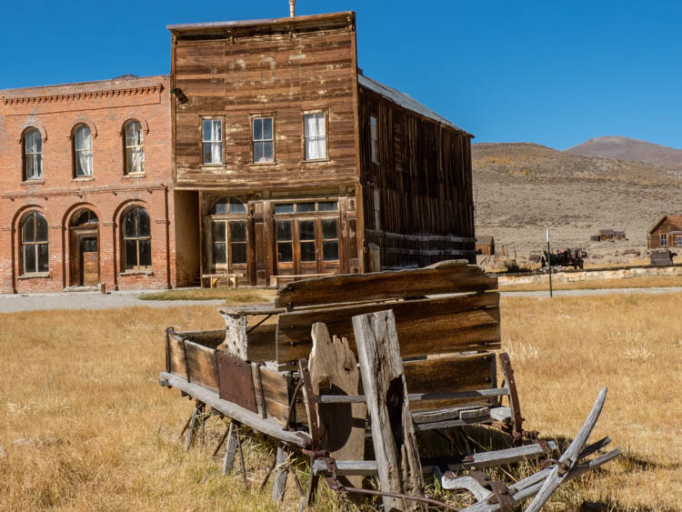 Bodie state park saloon and post office with foreground wagon