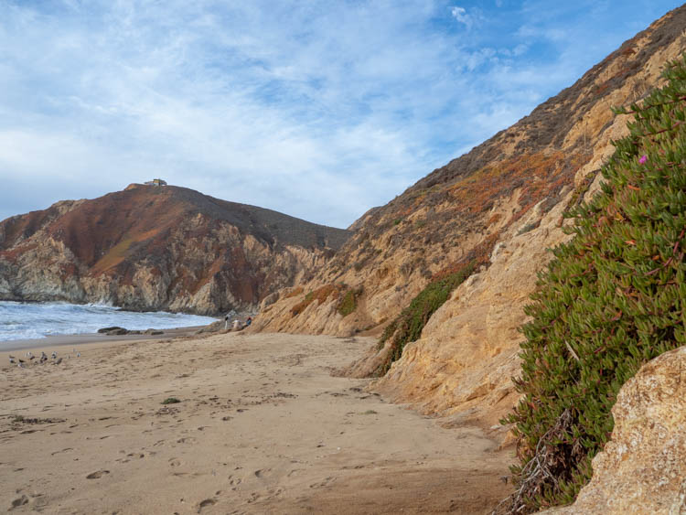 Half Moon Bay Grey Whale Cove state beach park with bluff