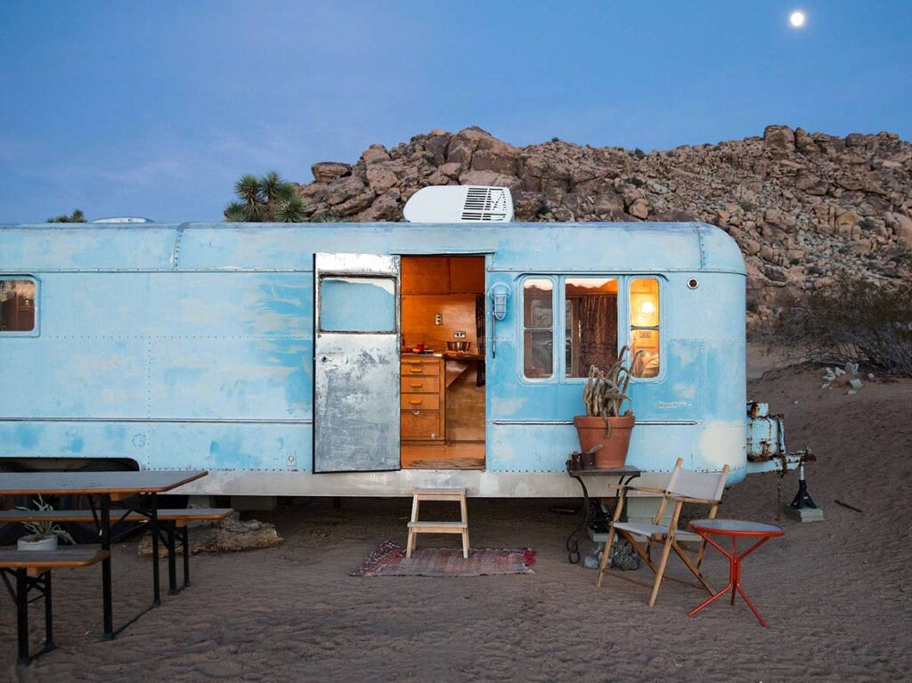 Joshua Tree Big Blue trailer airbnb.