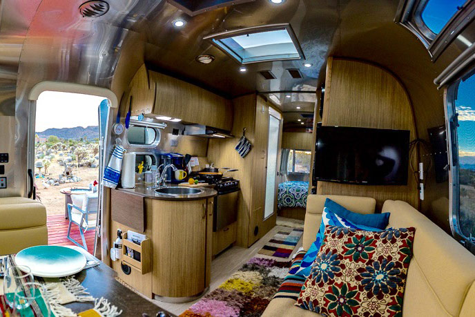 Joshua Tree glamping trailer Magical Airstream interior