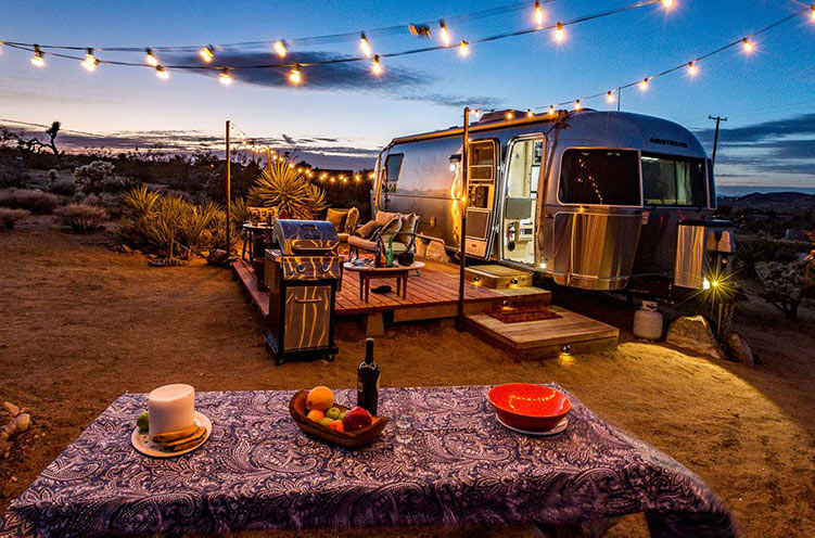 Joshua Tree glamping magical airstream at night