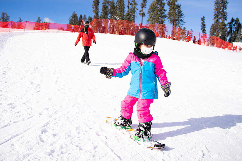 Ski Resort Beginners Tahoe- Sierra at Tahoe . kid skiing