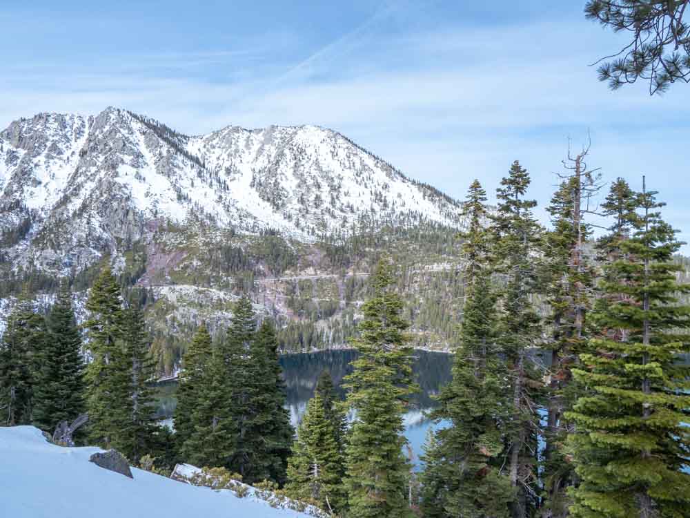 Lake Tahoe in winter Emerald Bay. lake, snow and pines