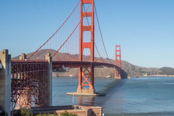 Visit the Golden Gate Bridge San Francisco. Red bridge over water