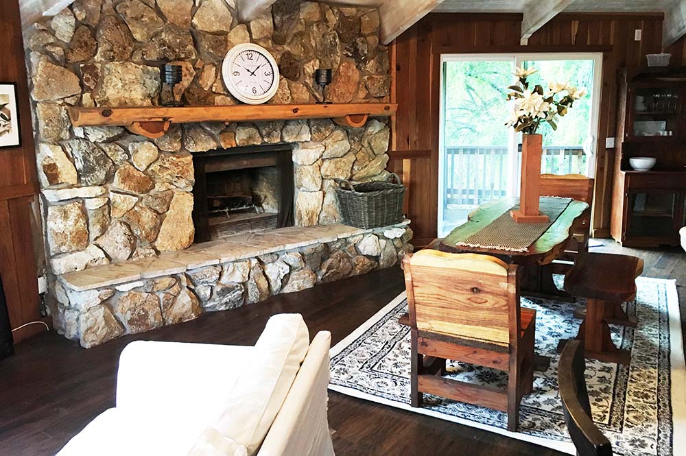 Tree house in Santa Cruz- Juju interior living room with fireplace