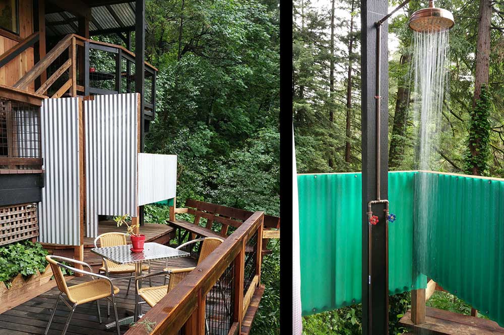 Santa Cruz riverfront wooden house. deck and outdoor shower