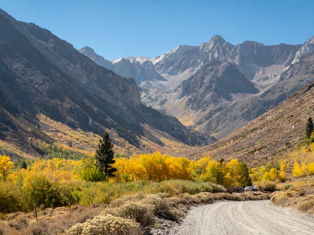 McGee creek in fall on Highway 395 Eastern Sierras. mountains and yellow leaves