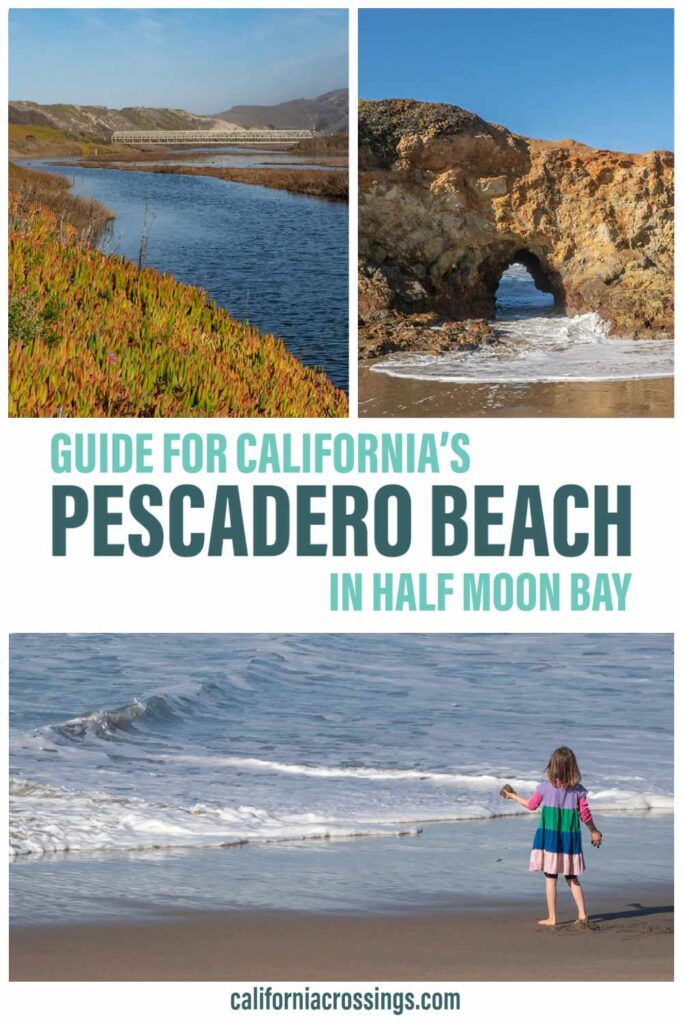 Guide for California's Pescadero Beach in Half Moon Bay. Beach, estuary and girl on sand