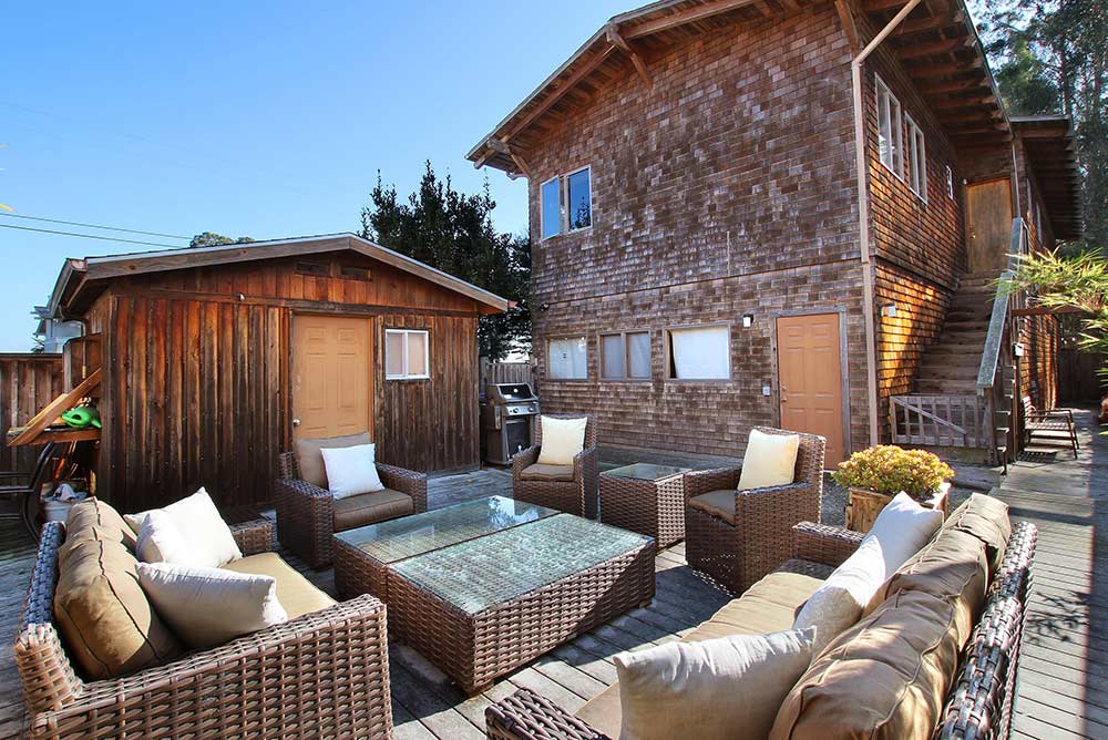 Beach house rental Santa Cruz outdoor deck space with wooden house