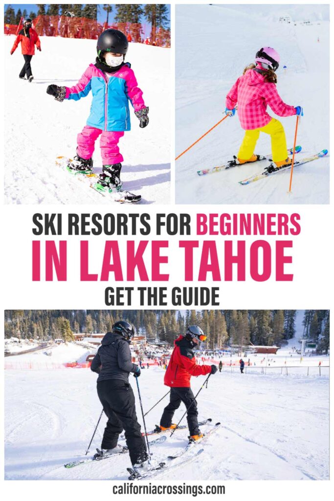 Ski resorts to beginners in Lake Tahoe. kids and adults skiing