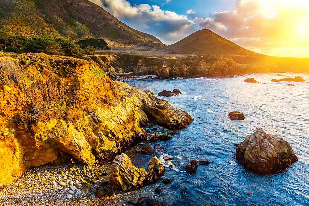 Big sur Highway 1 coastline at sunset