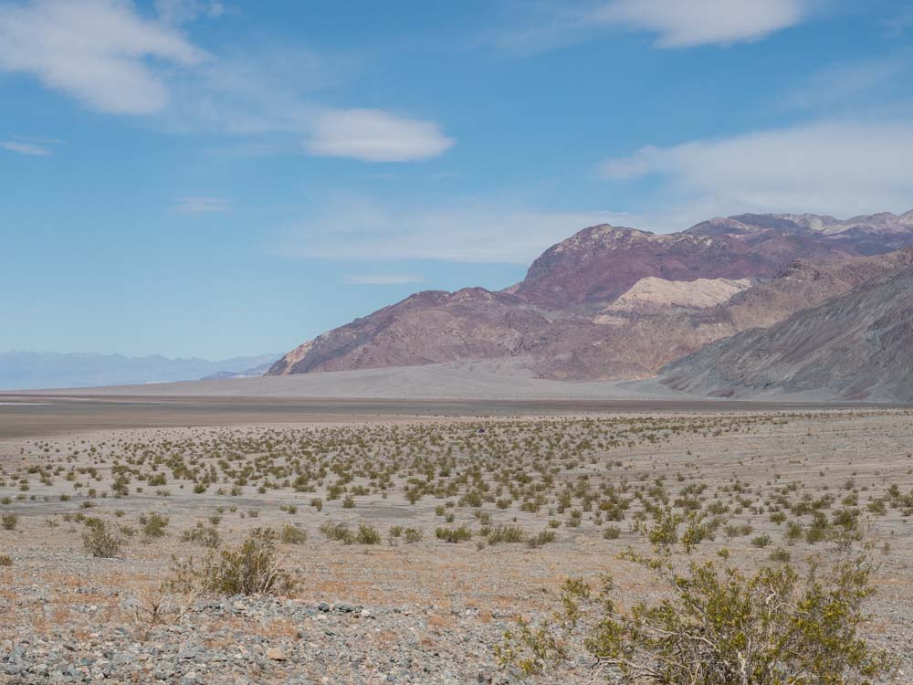 Death Valley view from Sidewinder Canyon trailhead. mountains and desert landscape