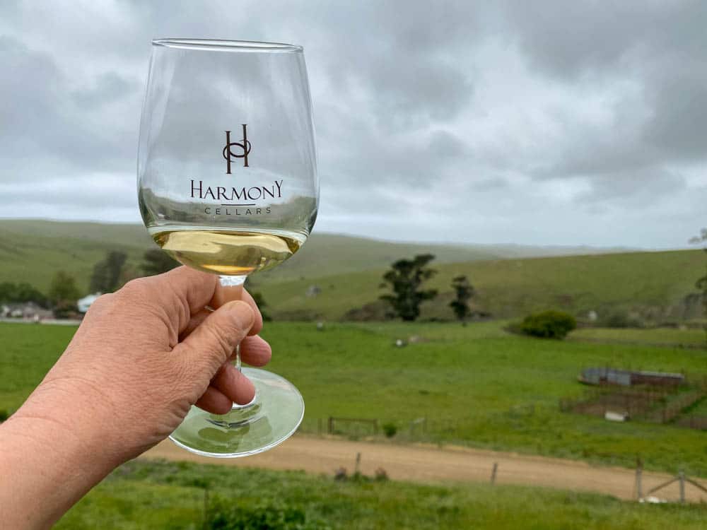 Harmony Cellars white wine and landscape