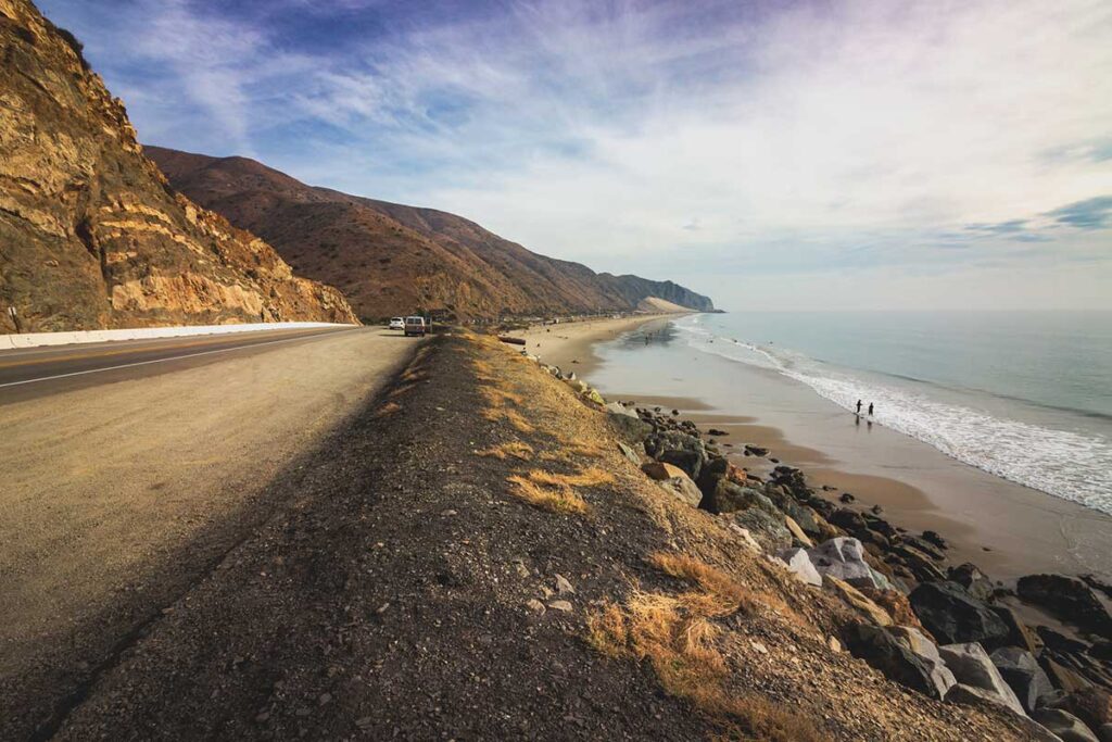 Pacific Coast Highway near Mogu State Park. road and ocean break