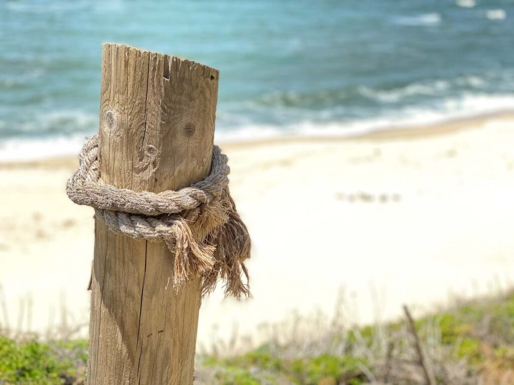 Best Half Moon Bay Beaches: Cowell Ranch. post and rope with beach below