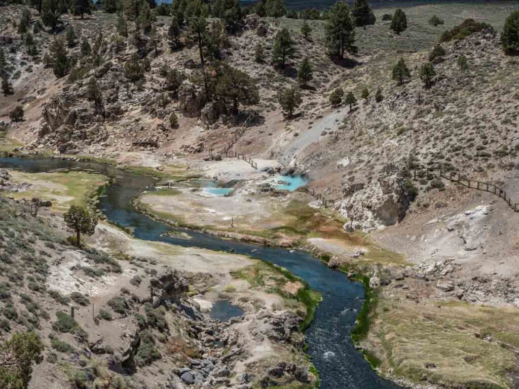 Hot Creek Geologic Site. hot springs and river in a gorge