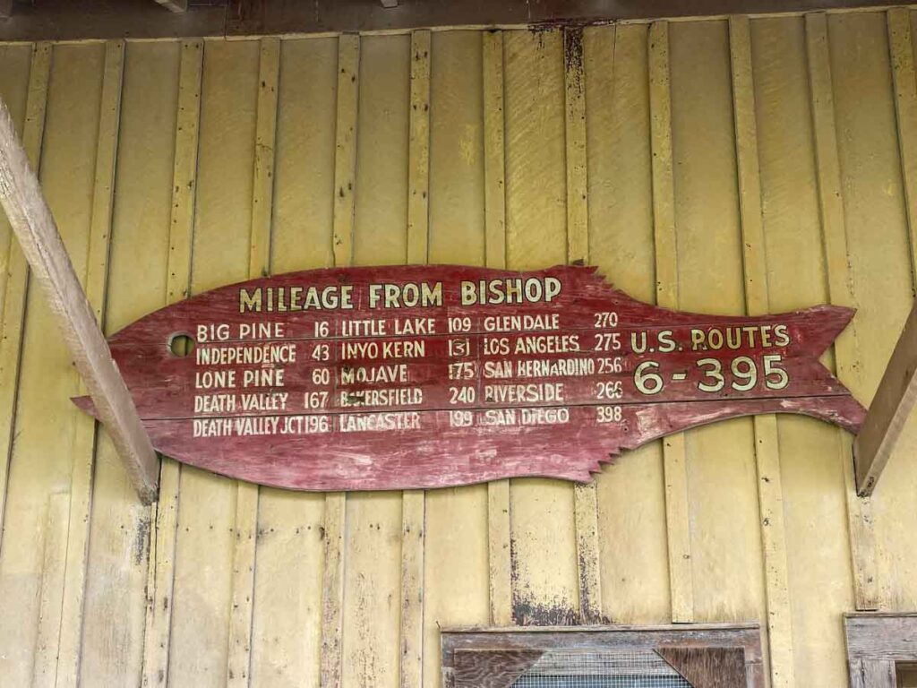 Bishop California railroad mileage sign