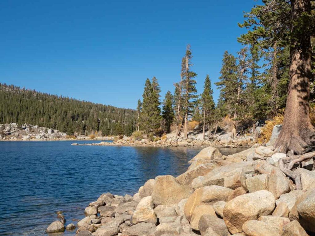 Rock Creek Lake Eastern Sierras. Alpine lake, rocks and pine trees