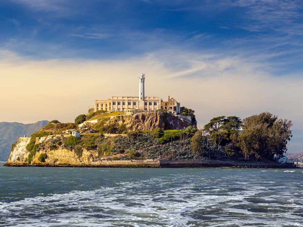 Alcatraz Island. prison view from boat