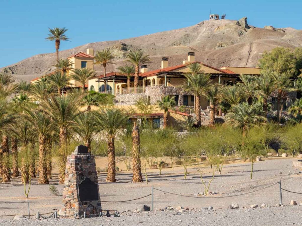 The Inn at Death Valley National Park. Exterior and palm trees