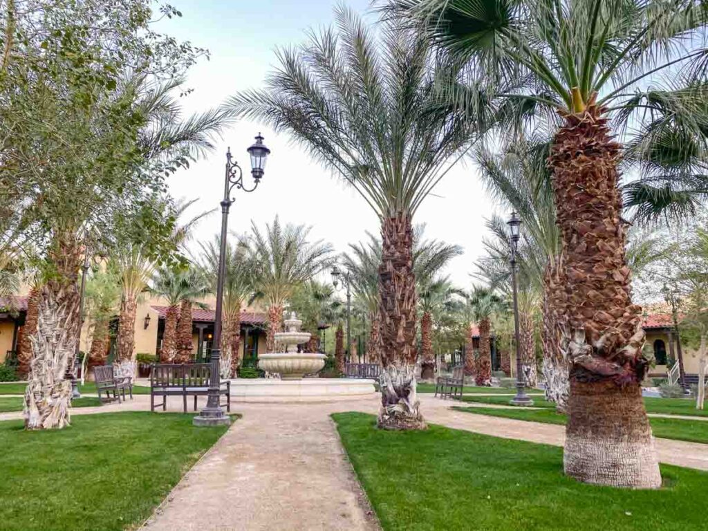 Where to stay in Death Valley: The Ranch at Death Valley. Grounds and palm trees