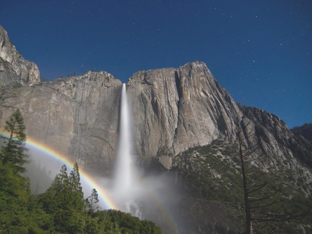 Lunar rainbow at upper Yosemite Falls