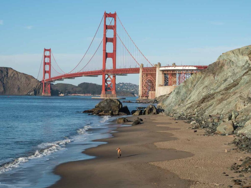 Marshall Beach in San Francisco Presidio. With golden gate bridge in background