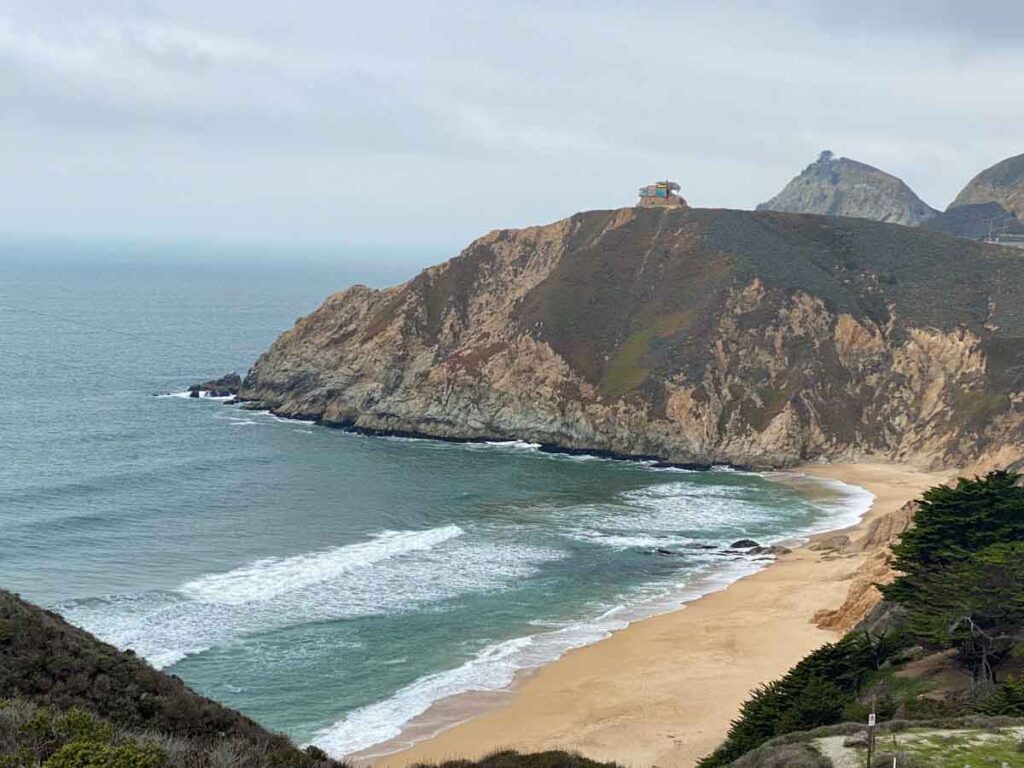 Gray Whale Cove trail view overlooking the beach and bluff