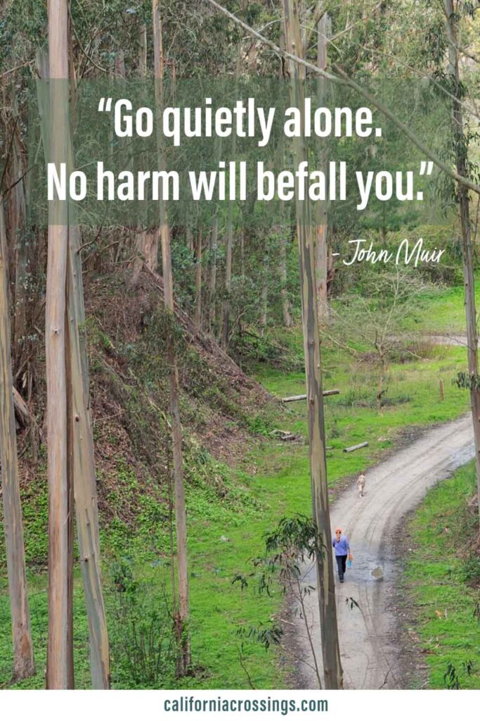 Muir quote: Go quietly alone. No harm will befall you.