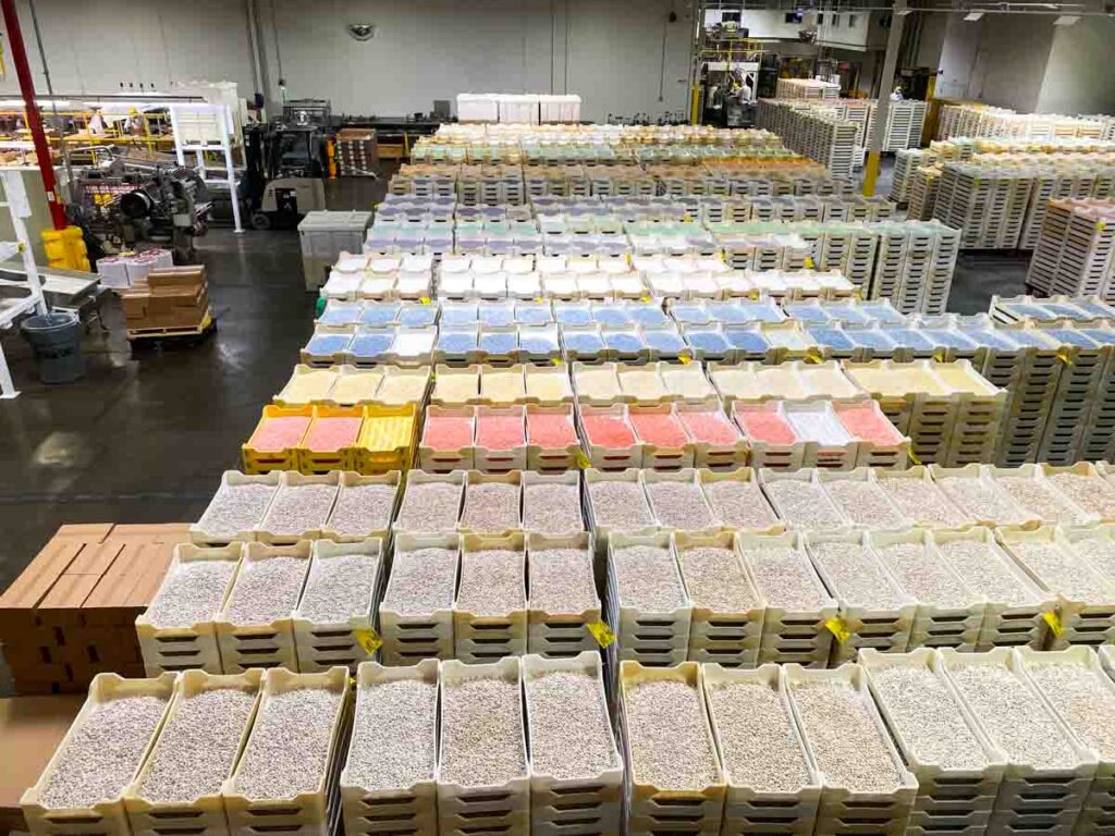 Jelly Belly factory floor. boxes of candy