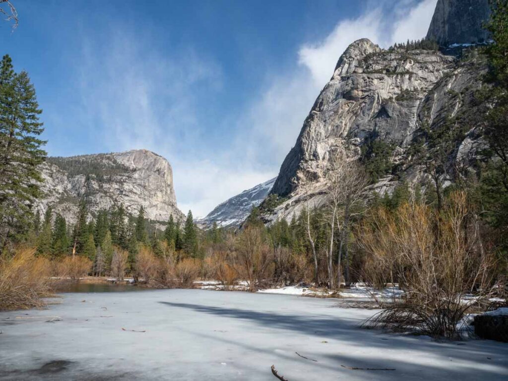 Yosemite winter view of Mirror Lake