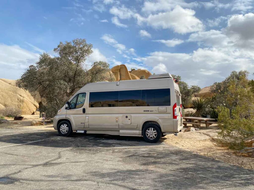 Joshua Tree Jumbo Rocks campground with van