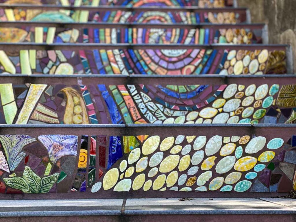 Hidden Garden Steps close-up mosaic steps