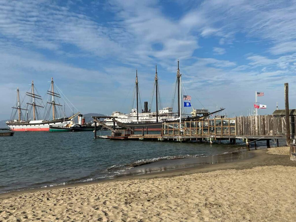 San Francisco Aquatic Park, beach and boats.