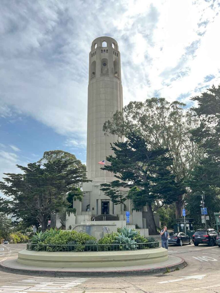 San Francisco Coit Tower base, and landscaping.