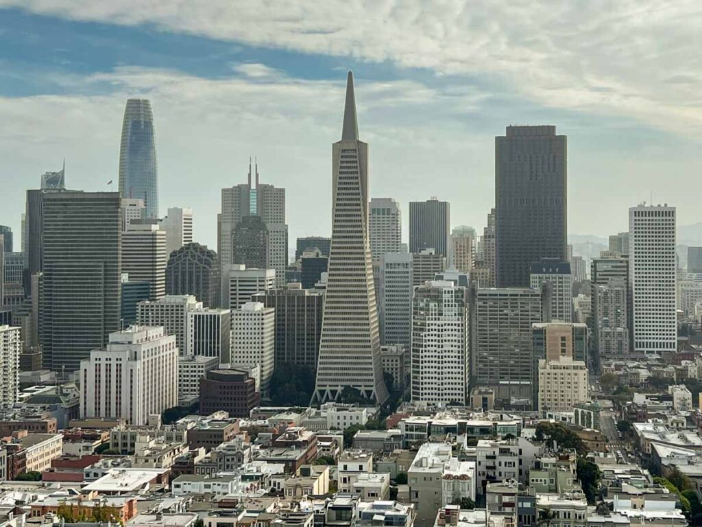 San Francisco Skyline Coit Tower view of transamerica and downtown