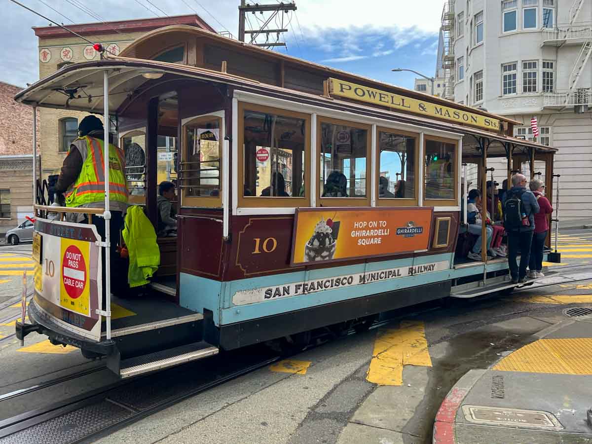 Riding San Francisco cable car- Powell Mason line.