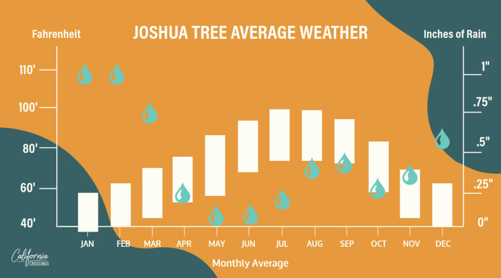 Joshua Tree National Park average weather, chart with temperatures and precipitation.